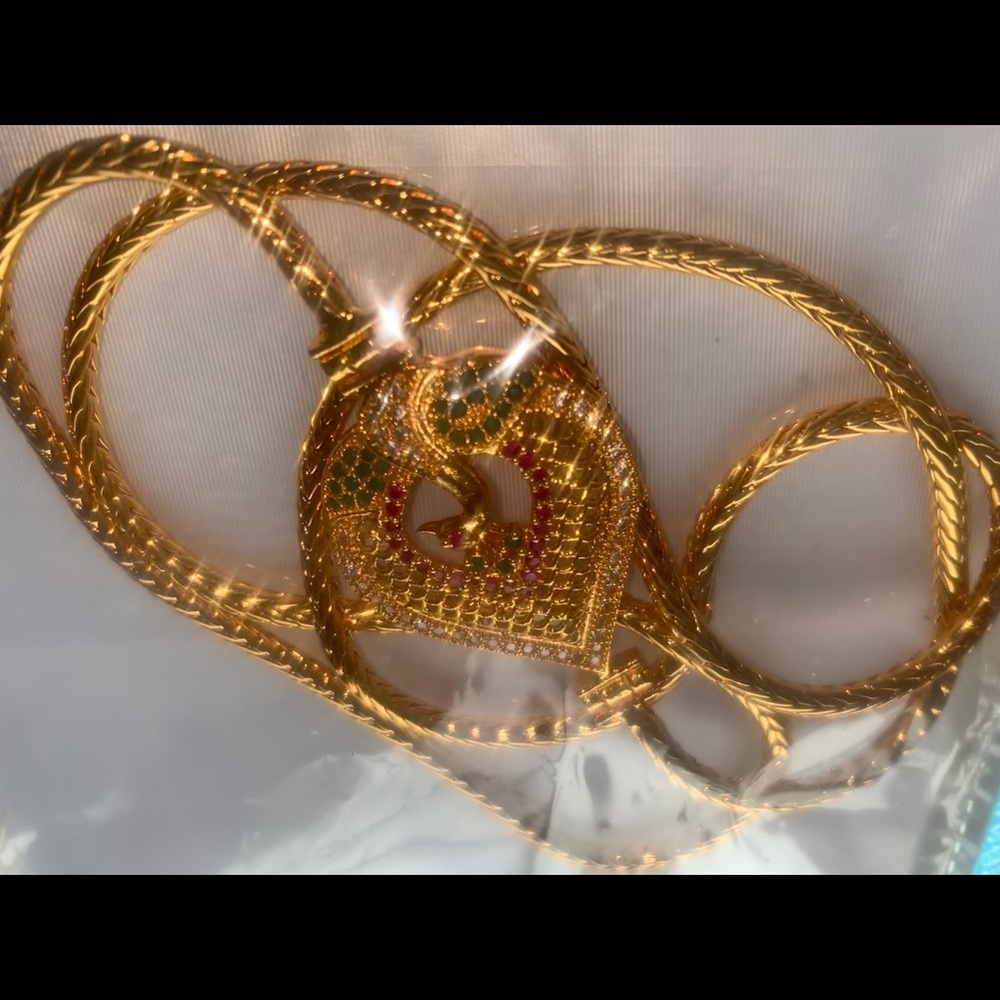 Mother’s Day special Genuine Ruby emerald CZ peacock pendant chain - Picture 8 of 8